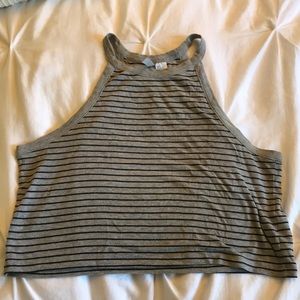 H&M grey and black striped crop tank